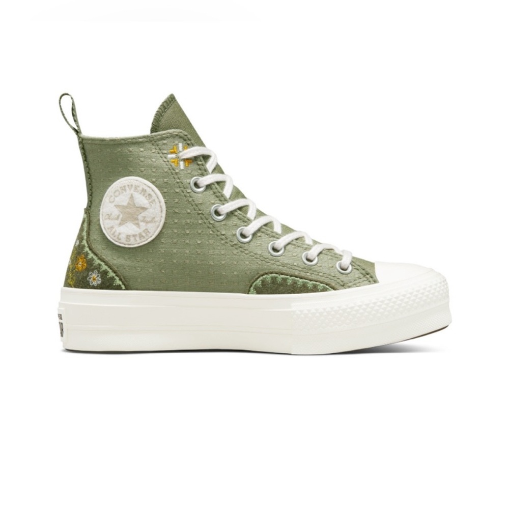 Converse Embroidered Women's Green Platform High-Top Sneakers